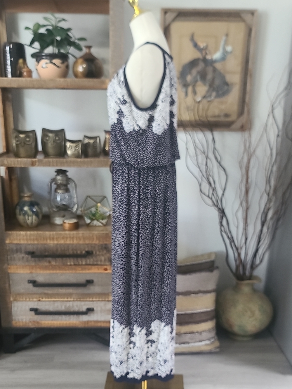 Enfocus Studio Navy and White Printed Lace-Trim Maxi Dress - Picture 5 of 9